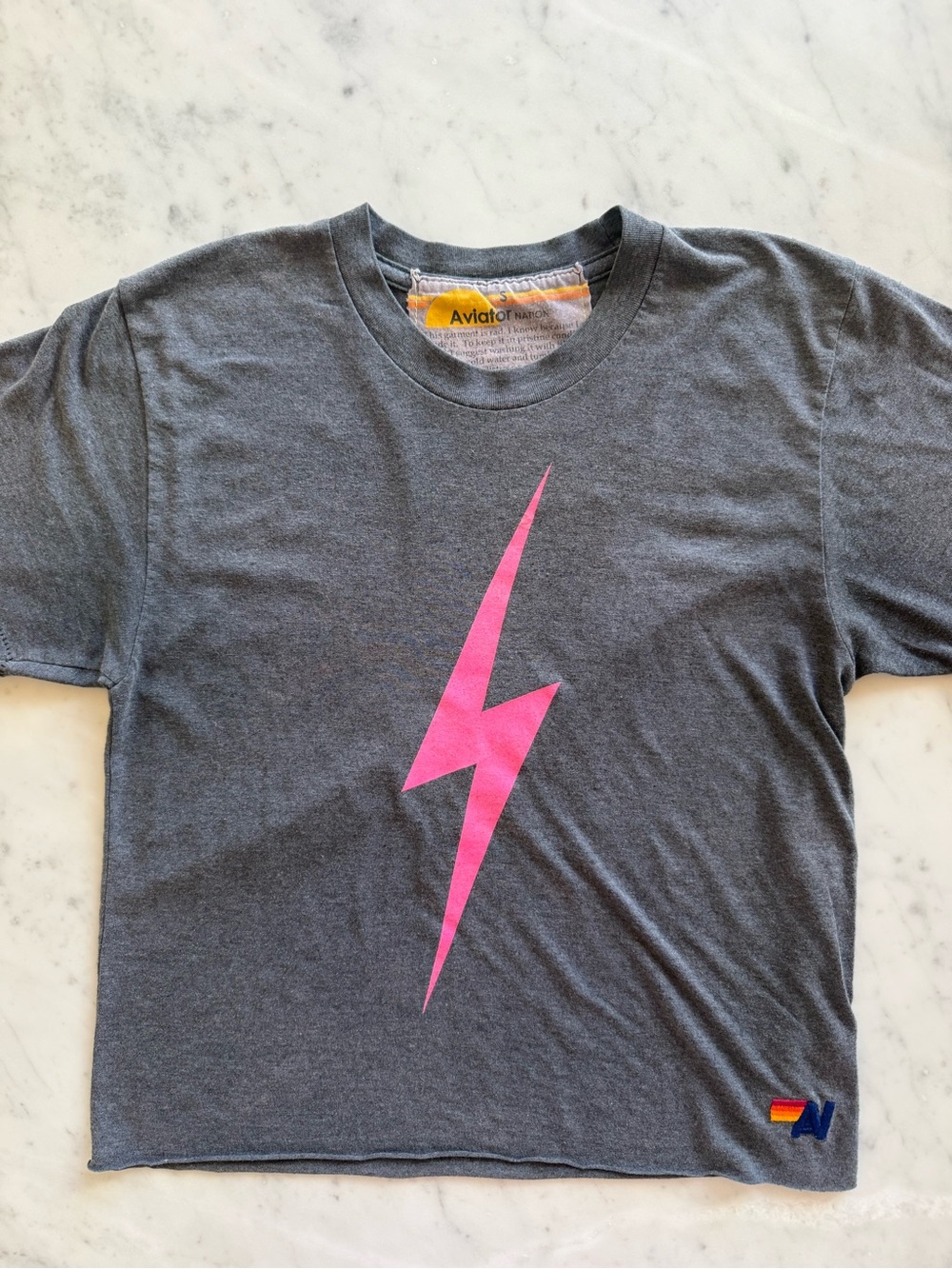 Gently worn Aviator Nation Women’s Charcoal Gray Tee with Lightning Bolt size S